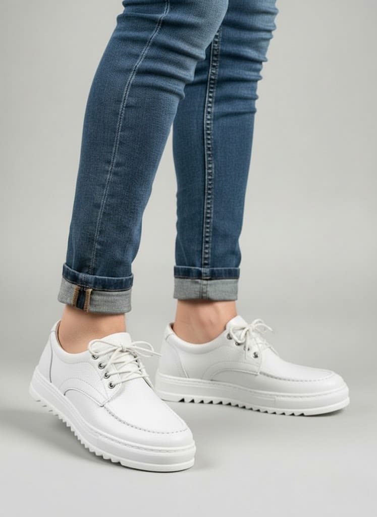 JY-T12x Arts Bağcıklı Cilt Erkek Günlük Spor Klasik Ayakkabı CBT - Beyaz - Görsel 2