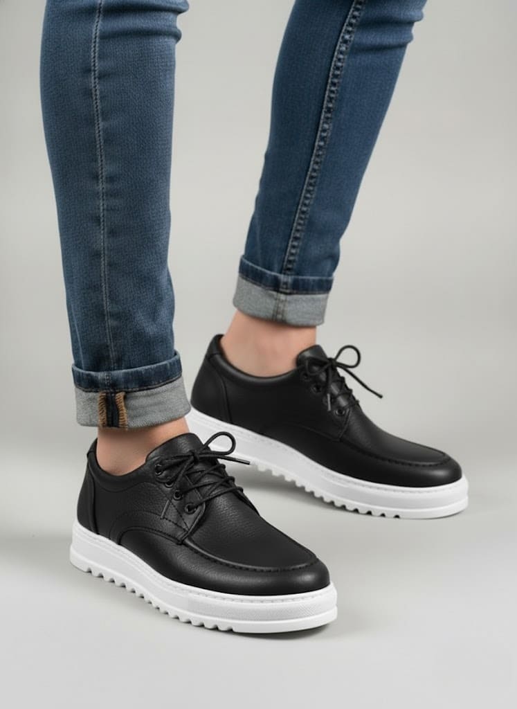 JY-T12x Arts Bağcıklı Cilt Erkek Günlük Spor Klasik Ayakkabı CBT - Siyah - Görsel 2