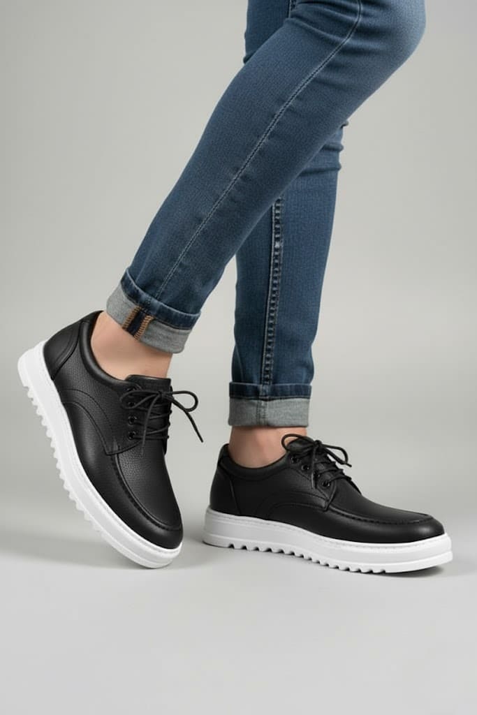 JY-T12x Arts Bağcıklı Cilt Erkek Günlük Spor Klasik Ayakkabı CBT - Siyah - Görsel 3