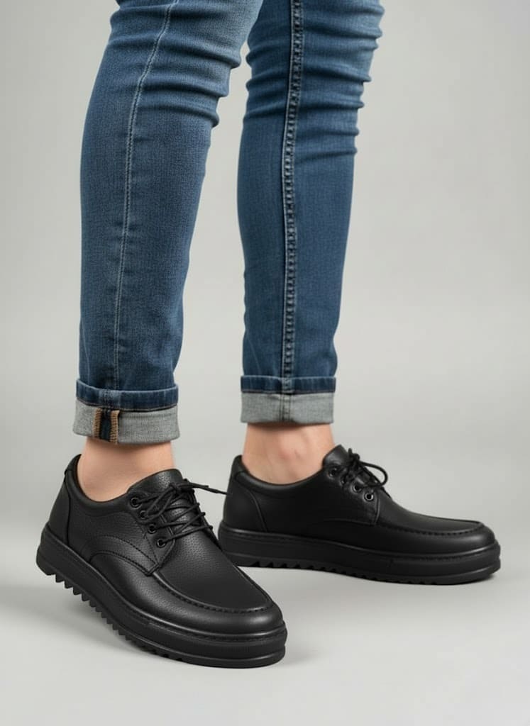 JY-T12x Arts Bağcıklı Cilt Erkek Günlük Spor Klasik Ayakkabı CST - Siyah - Görsel 2