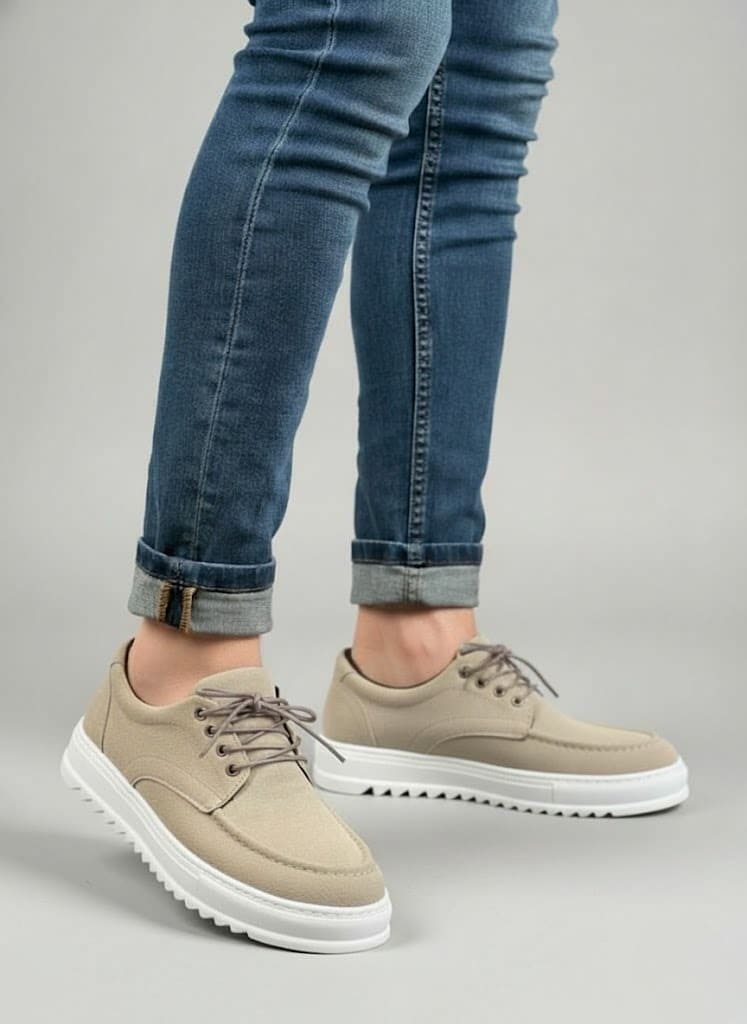 JY-T12x Arts Bağcıklı Süet Erkek Günlük Spor Klasik Ayakkabı SBT - Krem - Görsel 2