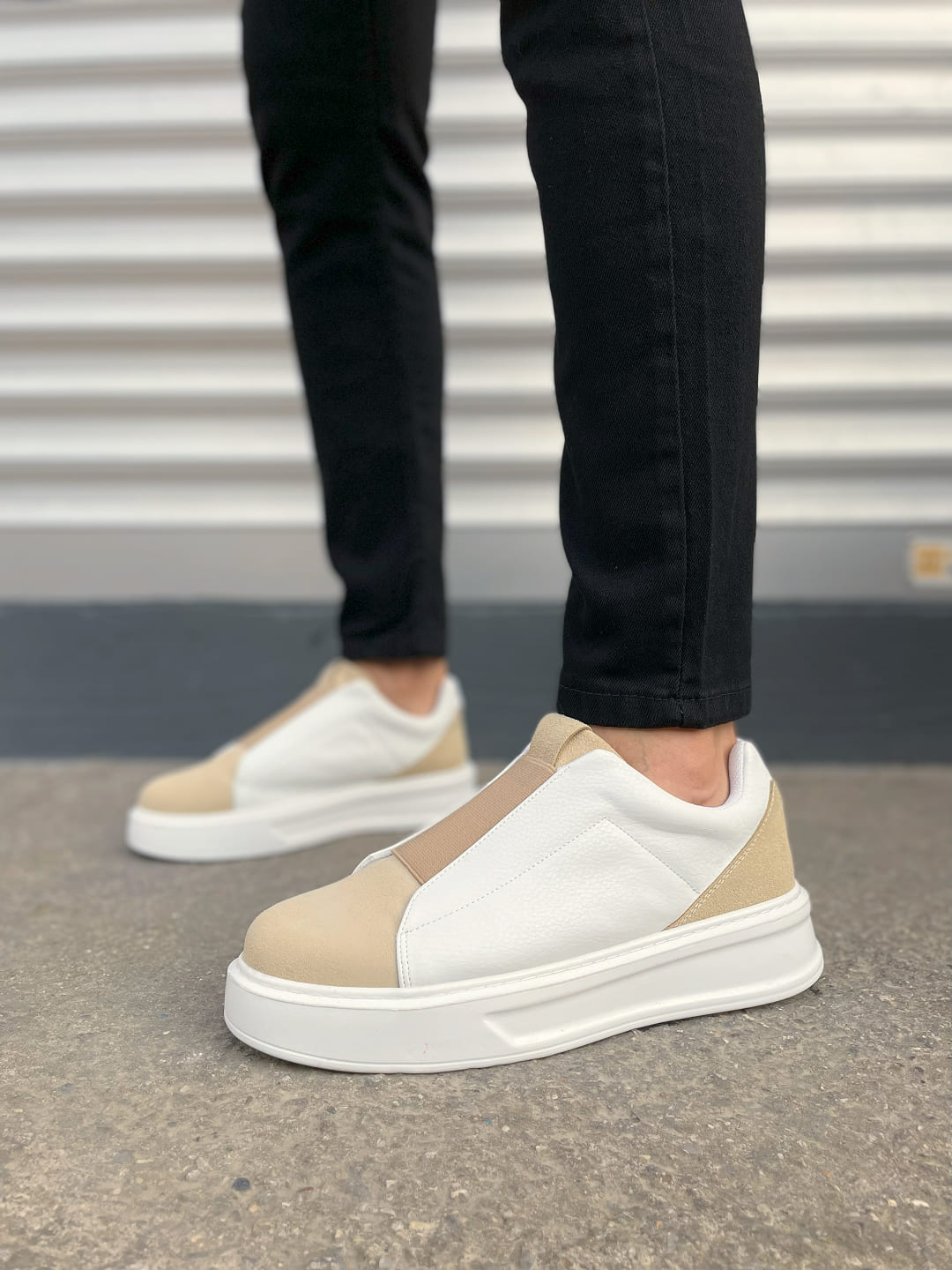 JY007 Alba Bağcıksız Süet Cilt Erkek Günlük Sneaker Ayakkabı SCBT Bej/Beyaz - Görsel 2