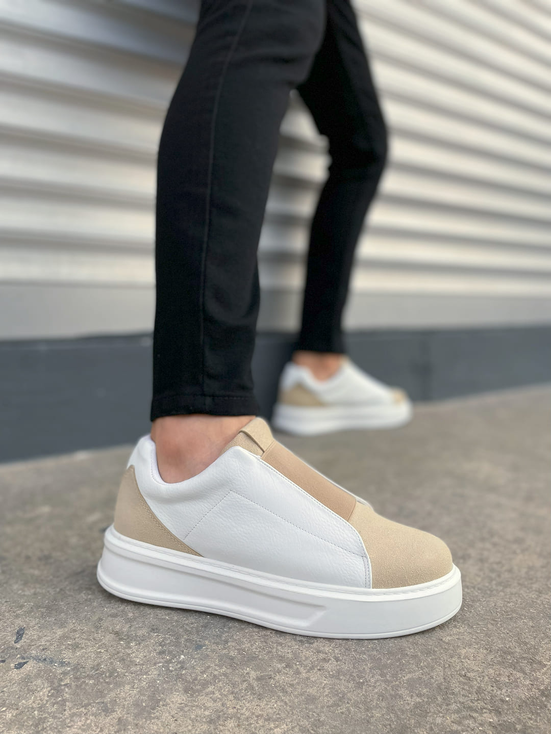 JY007 Alba Bağcıksız Süet Cilt Erkek Günlük Sneaker Ayakkabı SCBT Bej/Beyaz