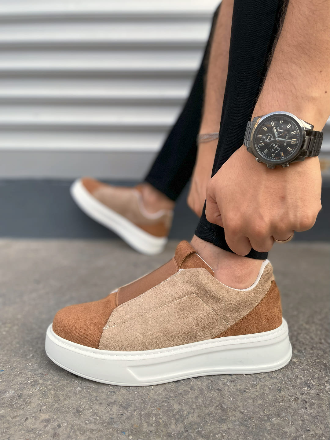 JY007 Alba Bağcıksız Süet Erkek Günlük Sneaker Ayakkabı SBT Taba/Vizon - Görsel 3