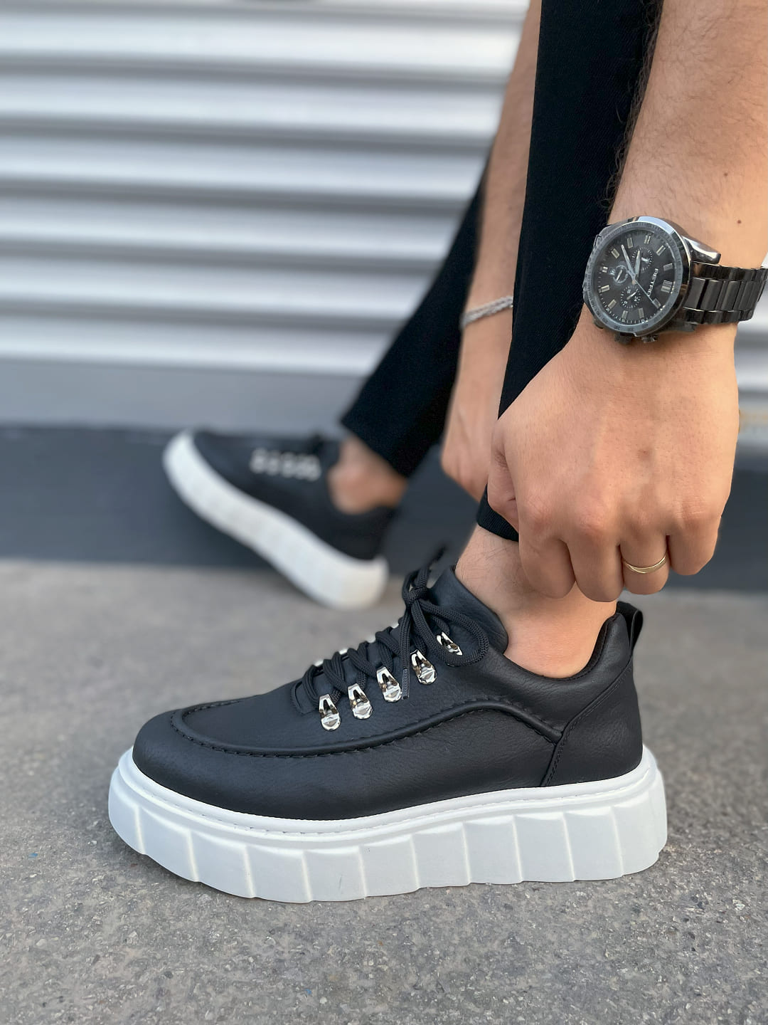 JY010 Cloud Bağcıklı Cilt Erkek Günlük Sneaker Ayakkabı CBT - Siyah - Görsel 3