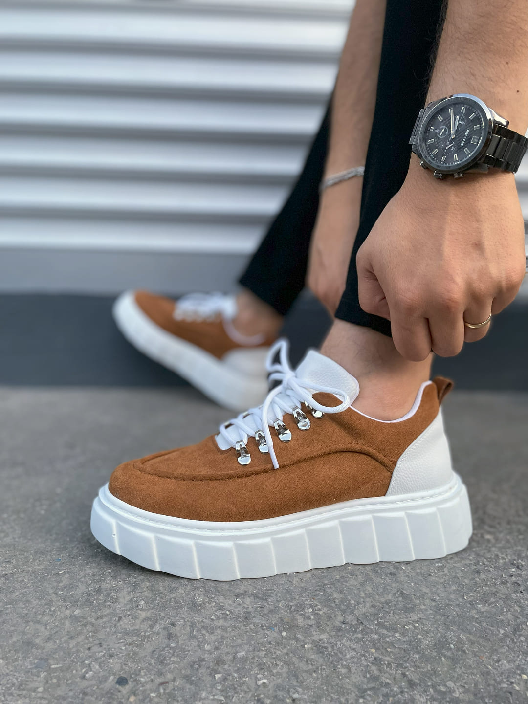 JY010 Cloud Bağcıklı Süet Erkek Günlük Sneaker Ayakkabı SBT - Taba/Beyaz - Görsel 3