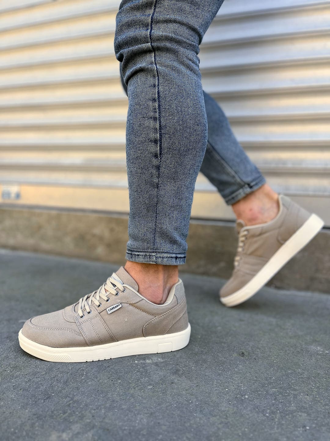 JY0118 REX Bağcıklı Keten Kumaş Erkek Günlük Sneaker Ayakkabı KKT - Bej - Görsel 3