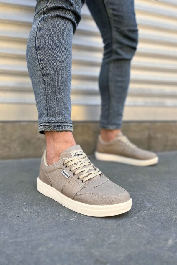 JY0118 REX Bağcıklı Keten Kumaş Erkek Günlük Sneaker Ayakkabı KKT - Bej