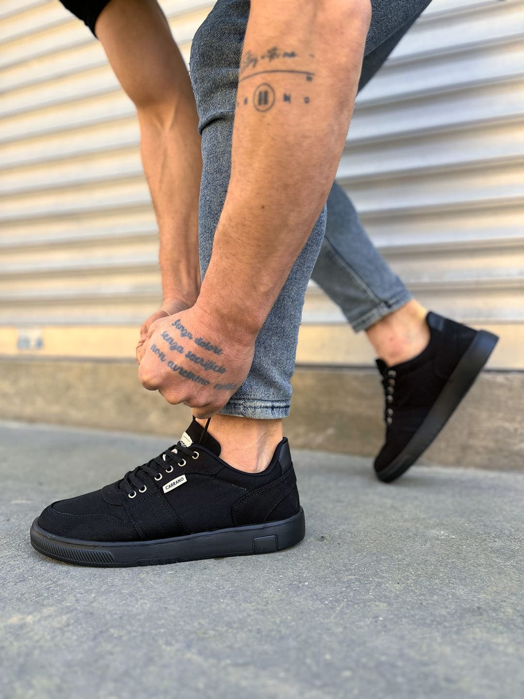 JY0118 REX Bağcıklı Keten Kumaş Erkek Günlük Sneaker Ayakkabı KST - Siyah - Görsel 2