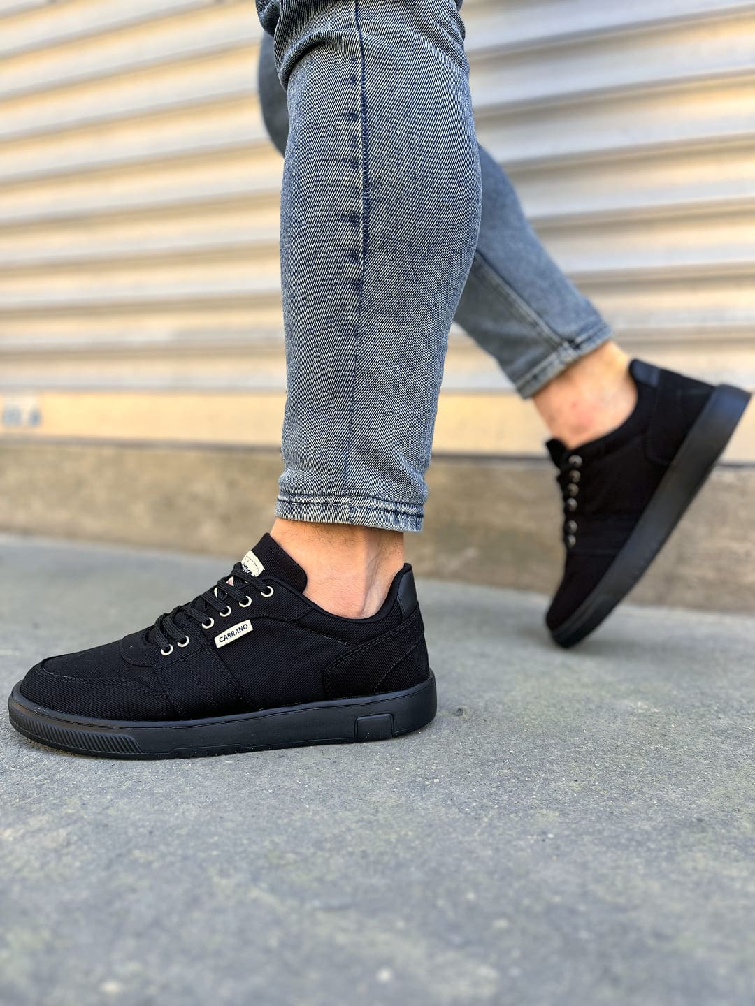 JY0118 REX Bağcıklı Keten Kumaş Erkek Günlük Sneaker Ayakkabı KST - Siyah - Görsel 3