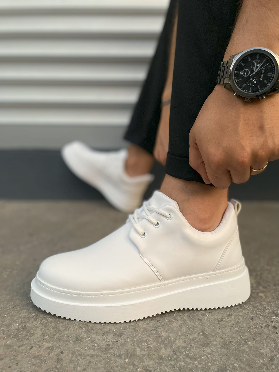 JY03 Luxor Bağcıklı Cilt Erkek Günlük Spor Klasik Ayakkabı CBT - Beyaz - Görsel 3
