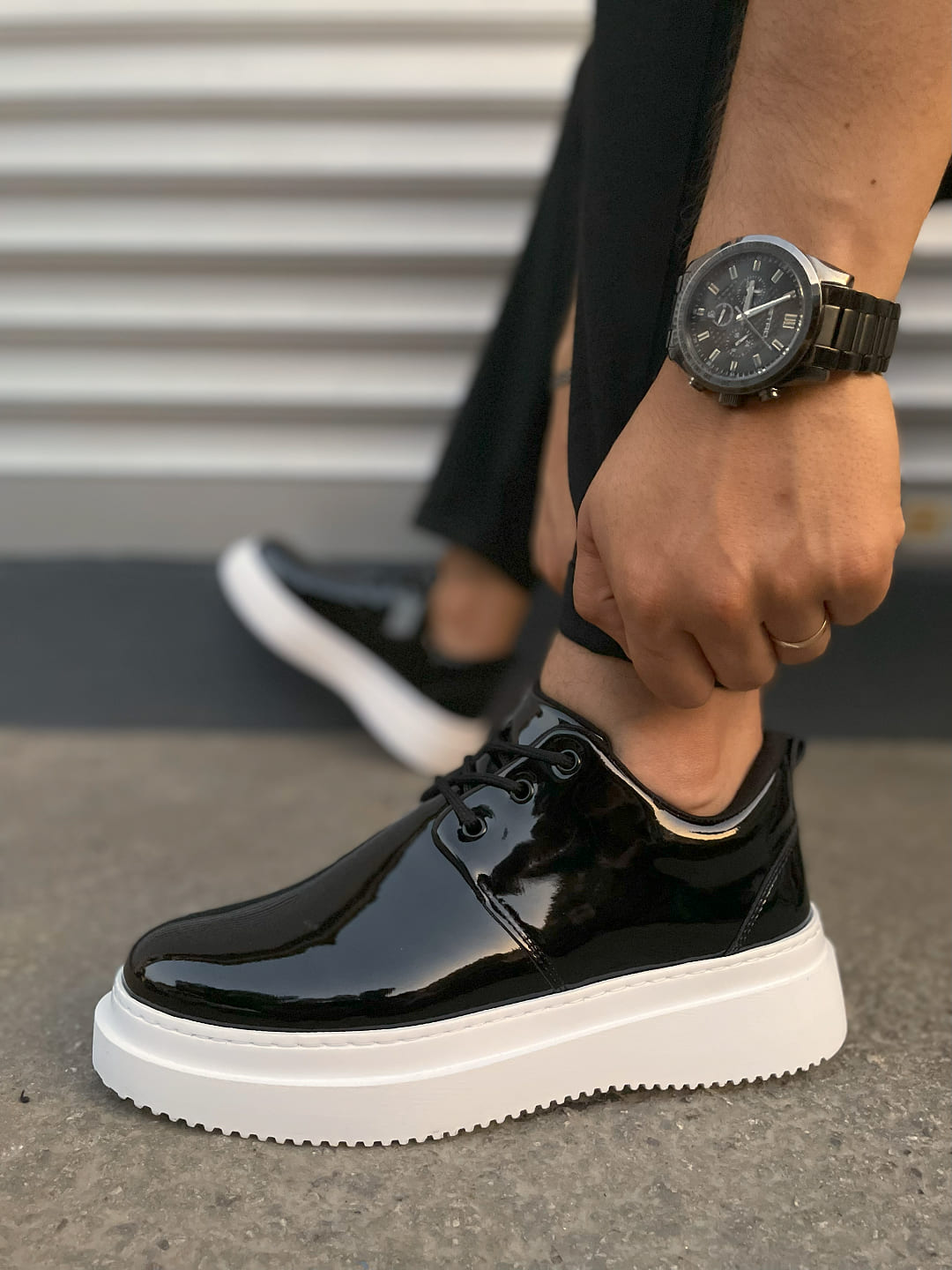 JY03 Luxor Bağcıklı Rugan Erkek Günlük Spor Klasik Ayakkabı RBT - Siyah - Görsel 3