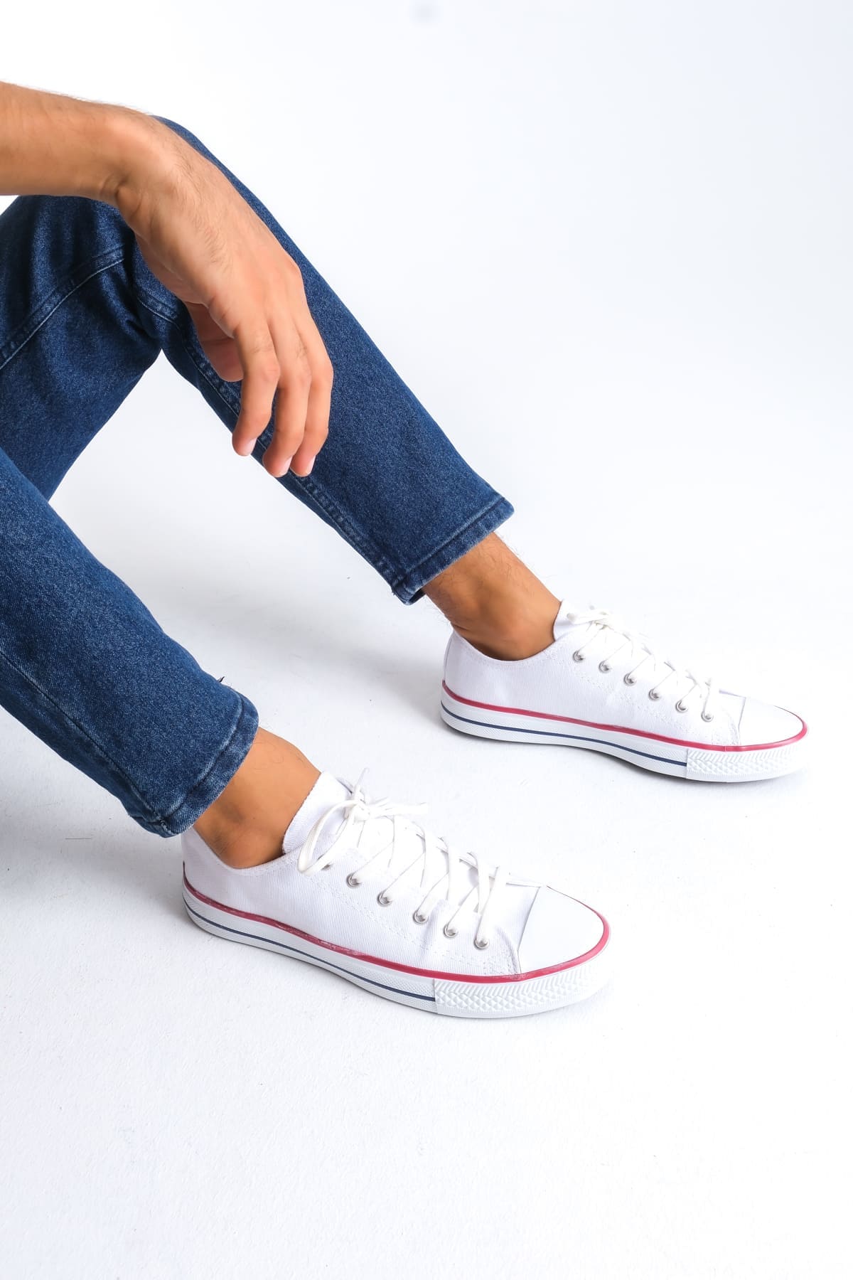 JY0422 Luke Bağcıklı Keten Kumaş Erkek Günlük Sneaker Ayakkabı KBT - Beyaz - Görsel 2