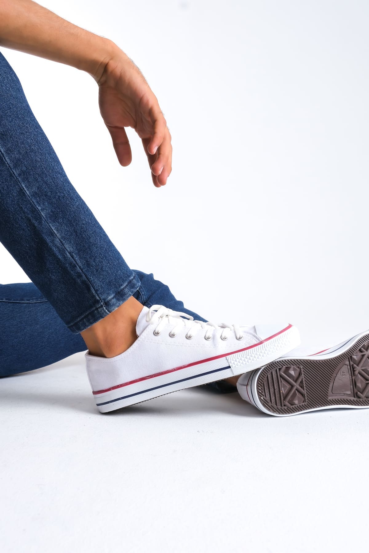 JY0422 Luke Bağcıklı Keten Kumaş Erkek Günlük Sneaker Ayakkabı KBT - Beyaz - Görsel 3