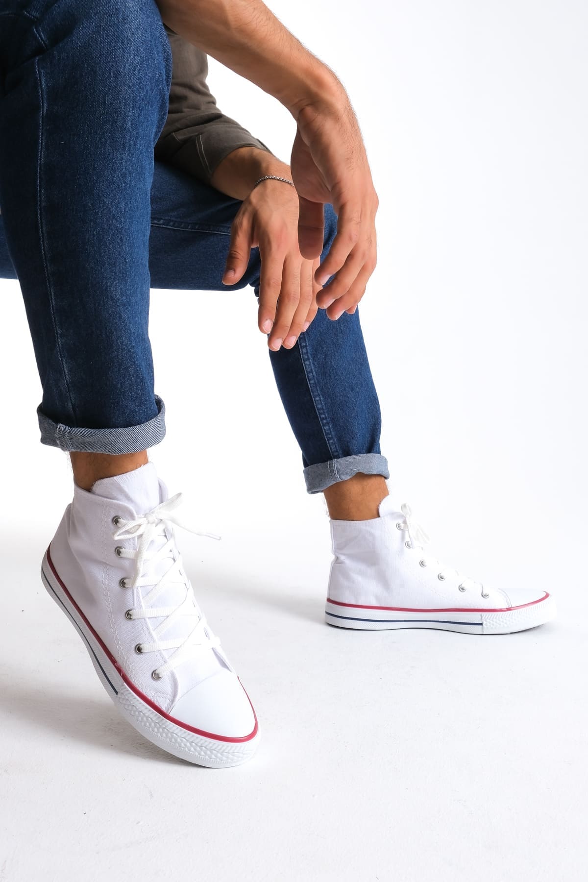 JY0423 AXE Bağcıklı Keten Kumaş Erkek Günlük Sneaker Ayakkabı KBT - Beyaz - Görsel 2