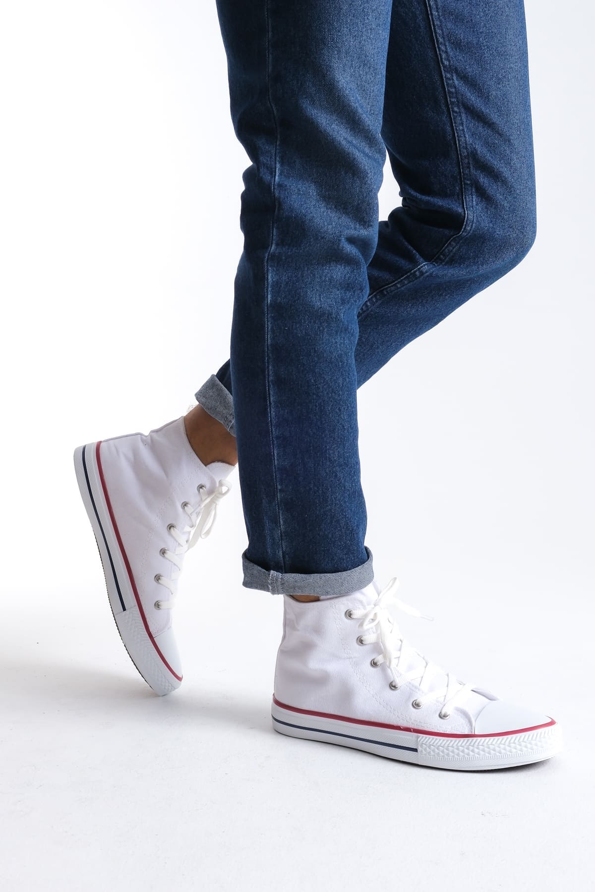 JY0423 AXE Bağcıklı Keten Kumaş Erkek Günlük Sneaker Ayakkabı KBT - Beyaz - Görsel 3