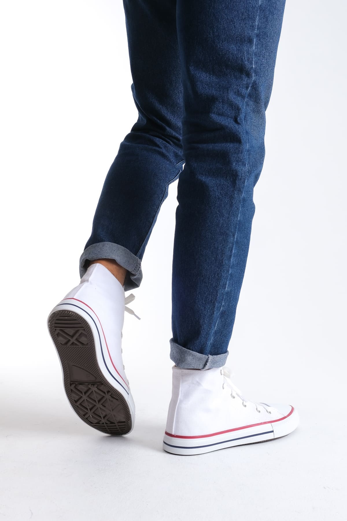 JY0423 AXE Bağcıklı Keten Kumaş Erkek Günlük Sneaker Ayakkabı KBT - Beyaz - Görsel 4