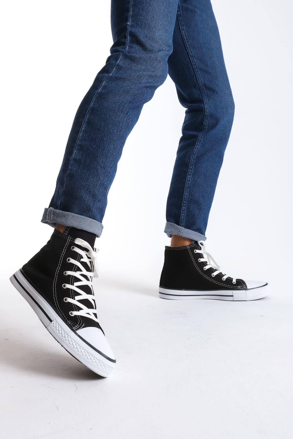 JY0423 AXE Bağcıklı Keten Kumaş Erkek Günlük Sneaker Ayakkabı KBT - Siyah - Görsel 2