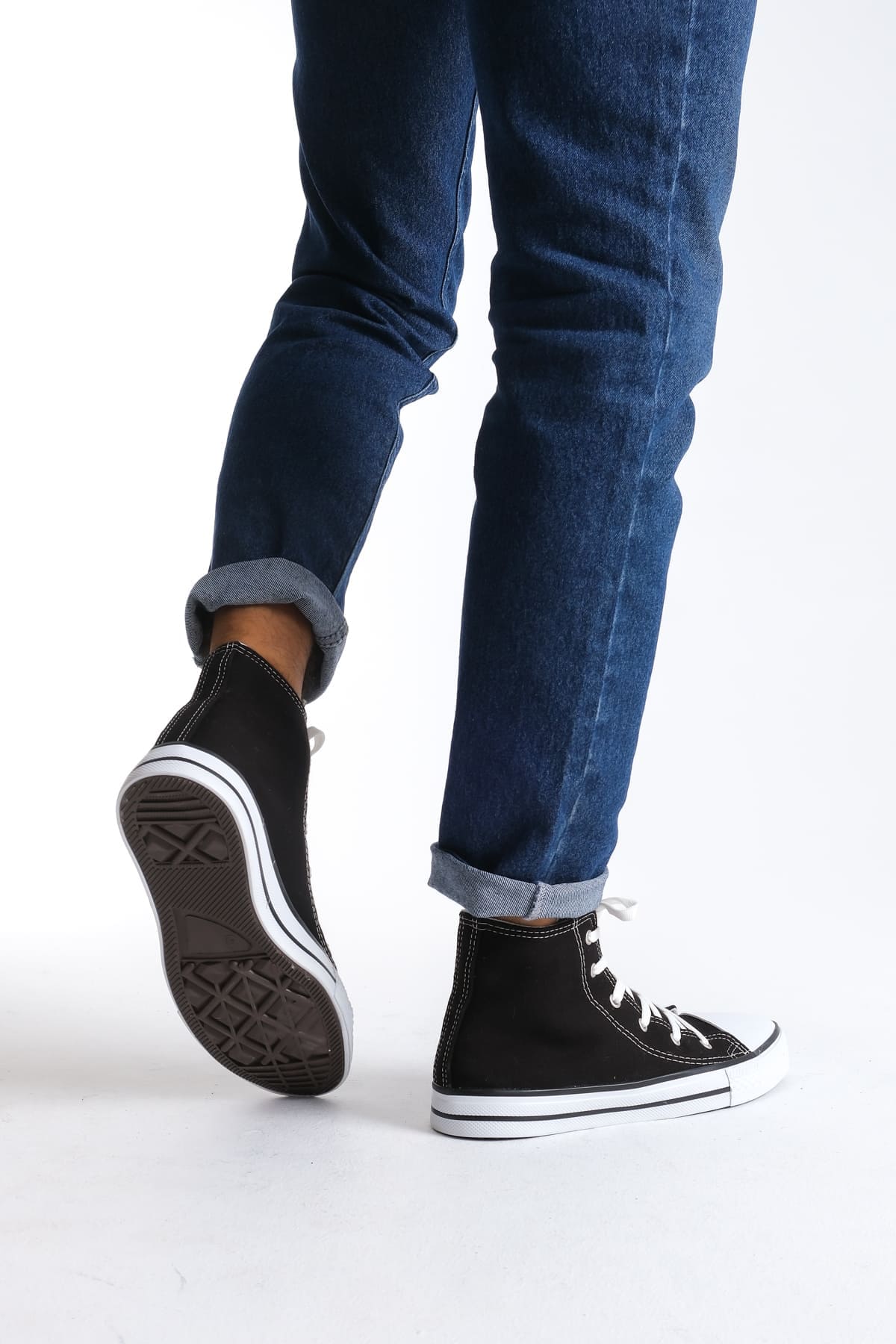 JY0423 AXE Bağcıklı Keten Kumaş Erkek Günlük Sneaker Ayakkabı KBT - Siyah - Görsel 3