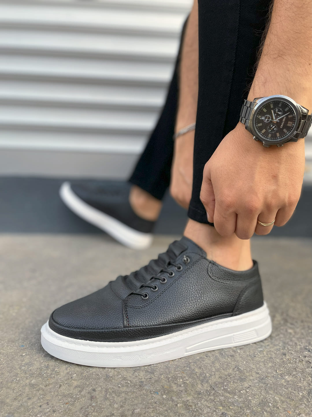 JY0535 Prime Bağcıklı Cilt Erkek Günlük Sneaker Ayakkabı CBT - Siyah - Görsel 3