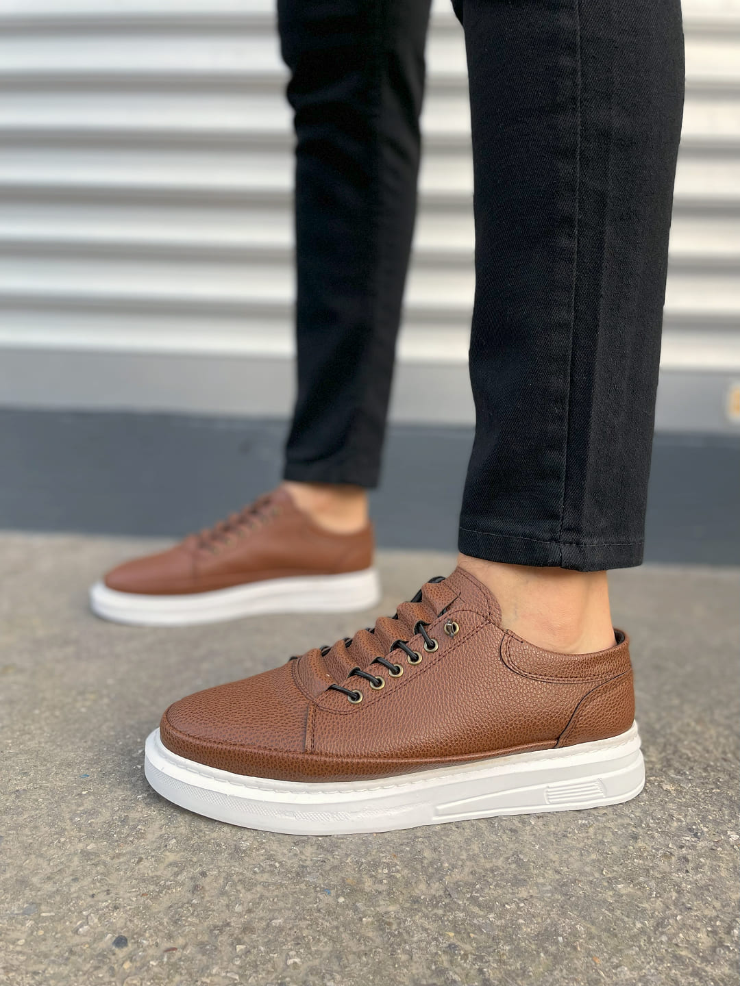 JY0535 Prime Bağcıklı Cilt Erkek Günlük Sneaker Ayakkabı CBT - Taba - Görsel 2