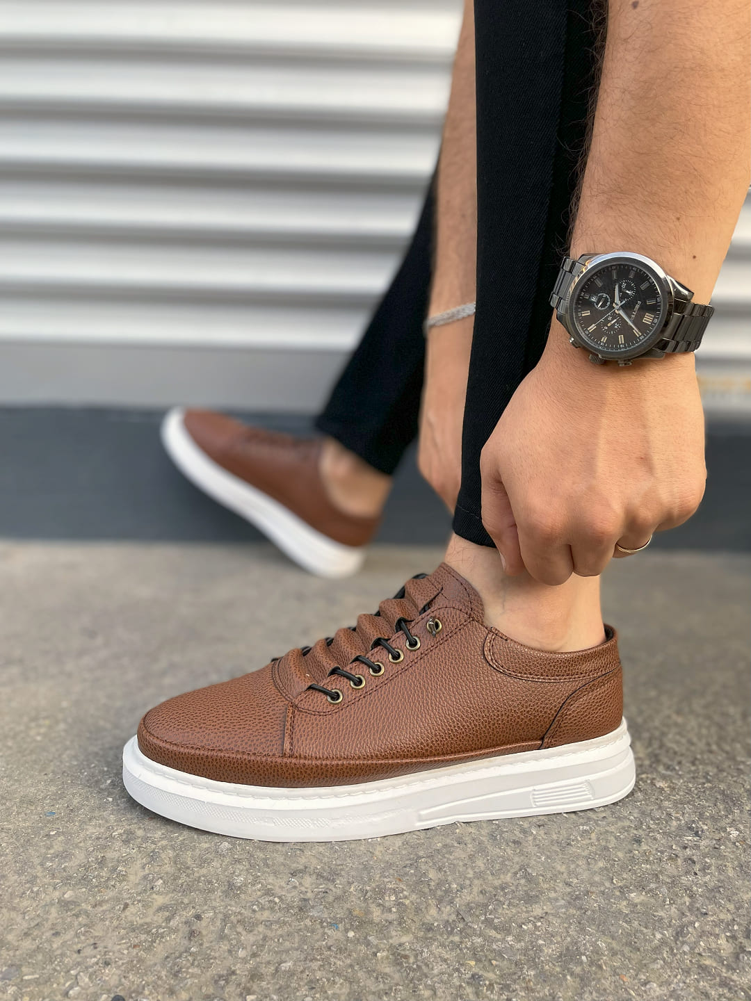 JY0535 Prime Bağcıklı Cilt Erkek Günlük Sneaker Ayakkabı CBT - Taba - Görsel 3