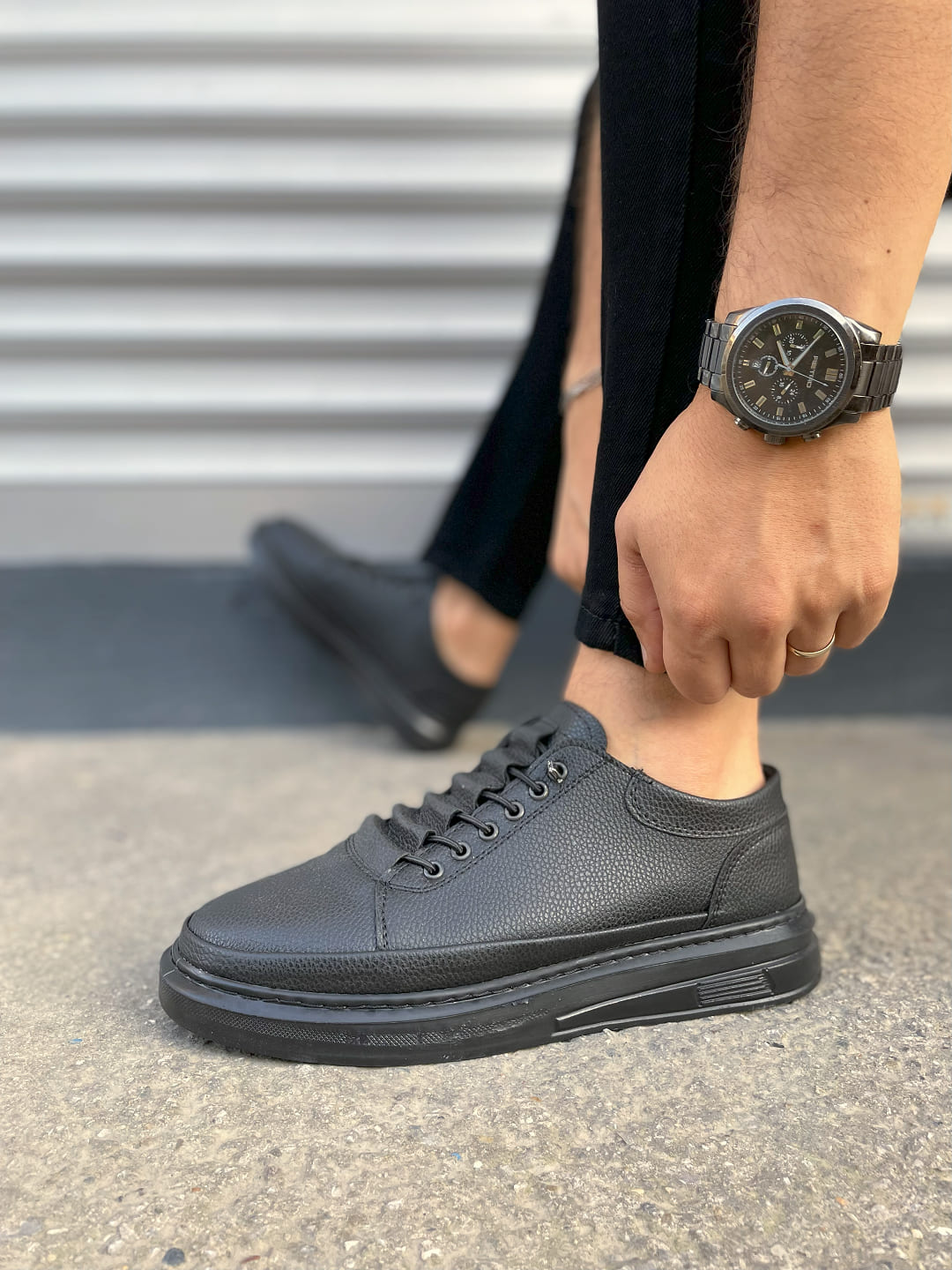 JY0535 Prime Bağcıklı Cilt Erkek Günlük Sneaker Ayakkabı CST - Siyah - Görsel 3