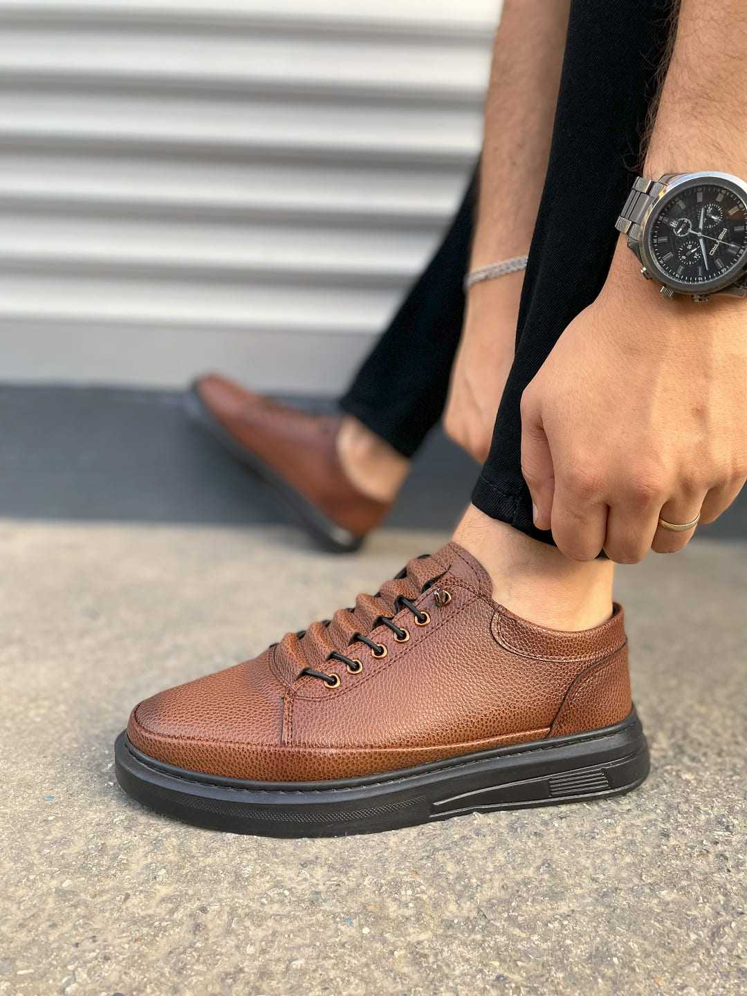 JY0535 Prime Bağcıklı Cilt Erkek Günlük Sneaker Ayakkabı CST - Taba - Görsel 3