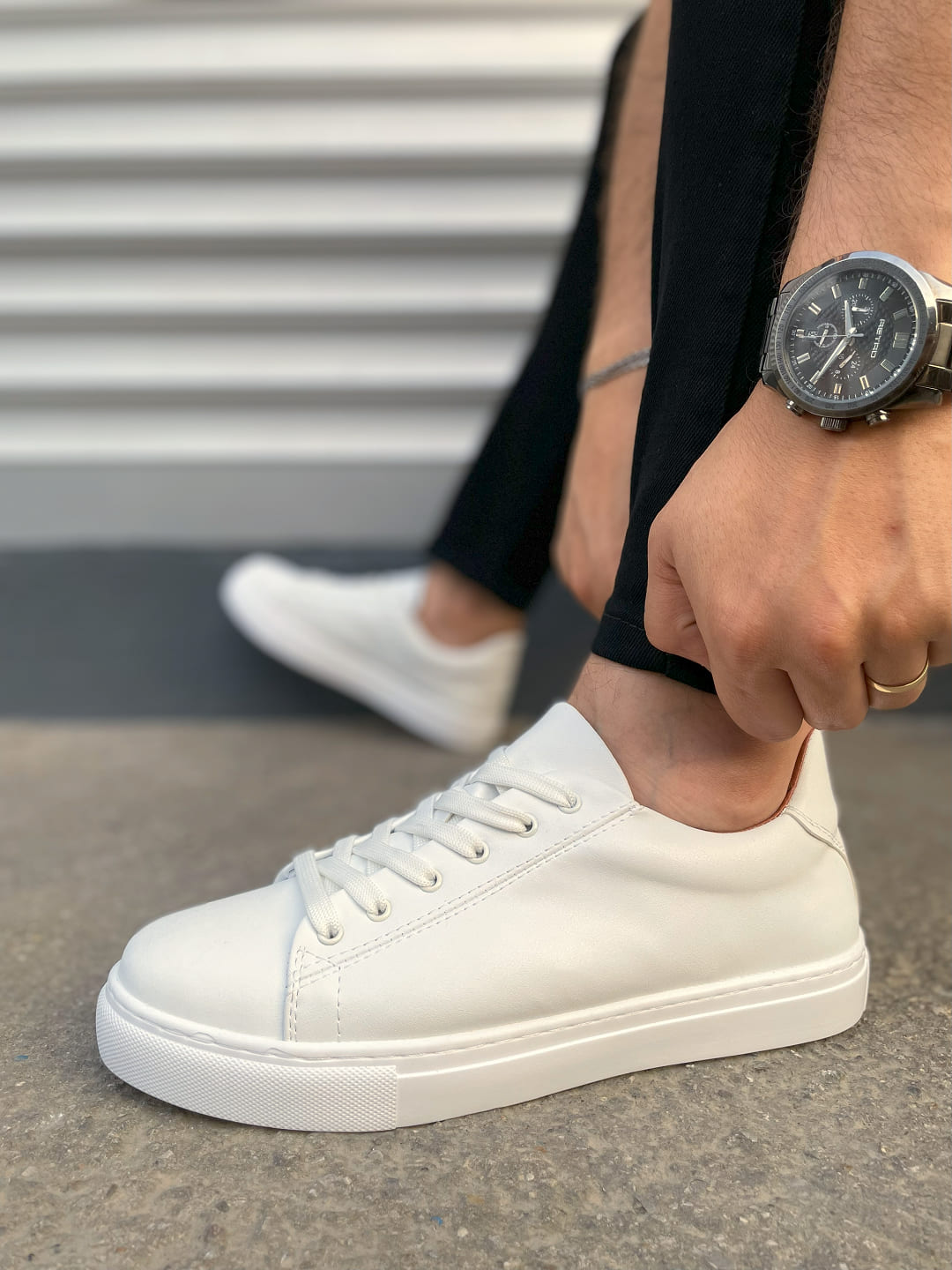 JY122 Mode Bağcıklı Cilt Erkek Günlük Sneaker Ayakkabı CBT - Beyaz - Görsel 3