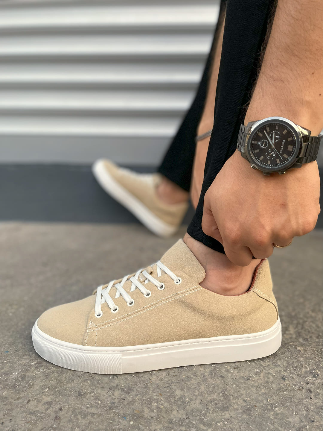 JY122 Mode Bağcıklı Süet Erkek Günlük Sneaker Ayakkabı SBT - Bej - Görsel 3