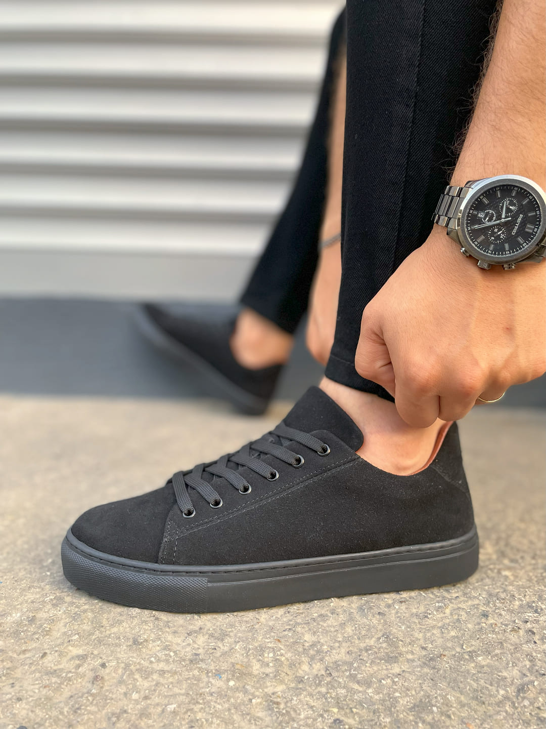 JY122 Mode Bağcıklı Süet Erkek Günlük Sneaker Ayakkabı SST - Siyah - Görsel 3