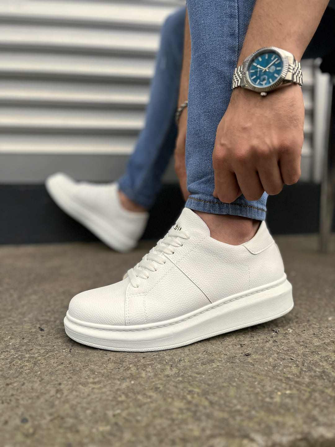 JY151 Boost Bağcıklı Cilt Erkek Günlük Sneaker Ayakkabı CBT - Beyaz - Görsel 3