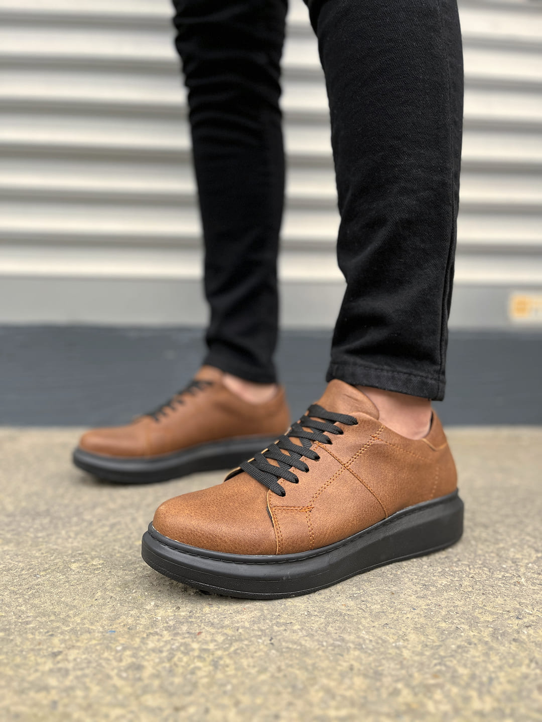 JY151 Boost Bağcıklı Cilt Erkek Günlük Sneaker Ayakkabı CST - Taba - Görsel 2