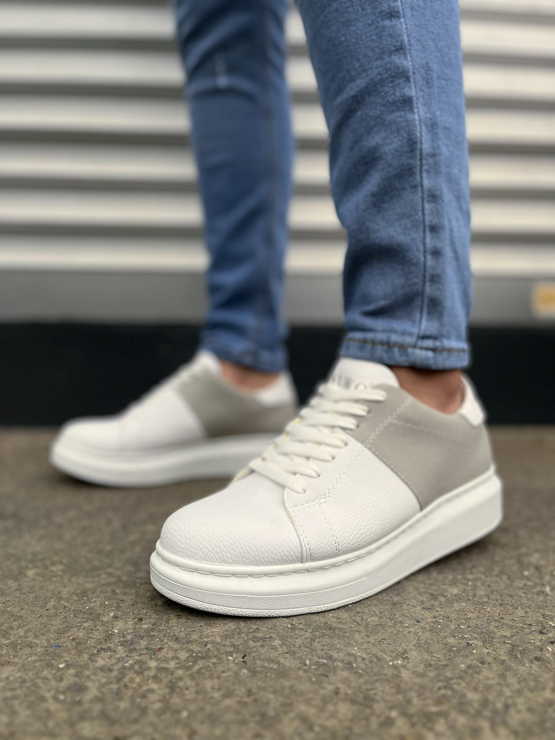 JY151 Boost Bağcıklı Cilt Süet Erkek Günlük Sneaker Ayakkabı CSBT - Beyaz/Gri - Görsel 2