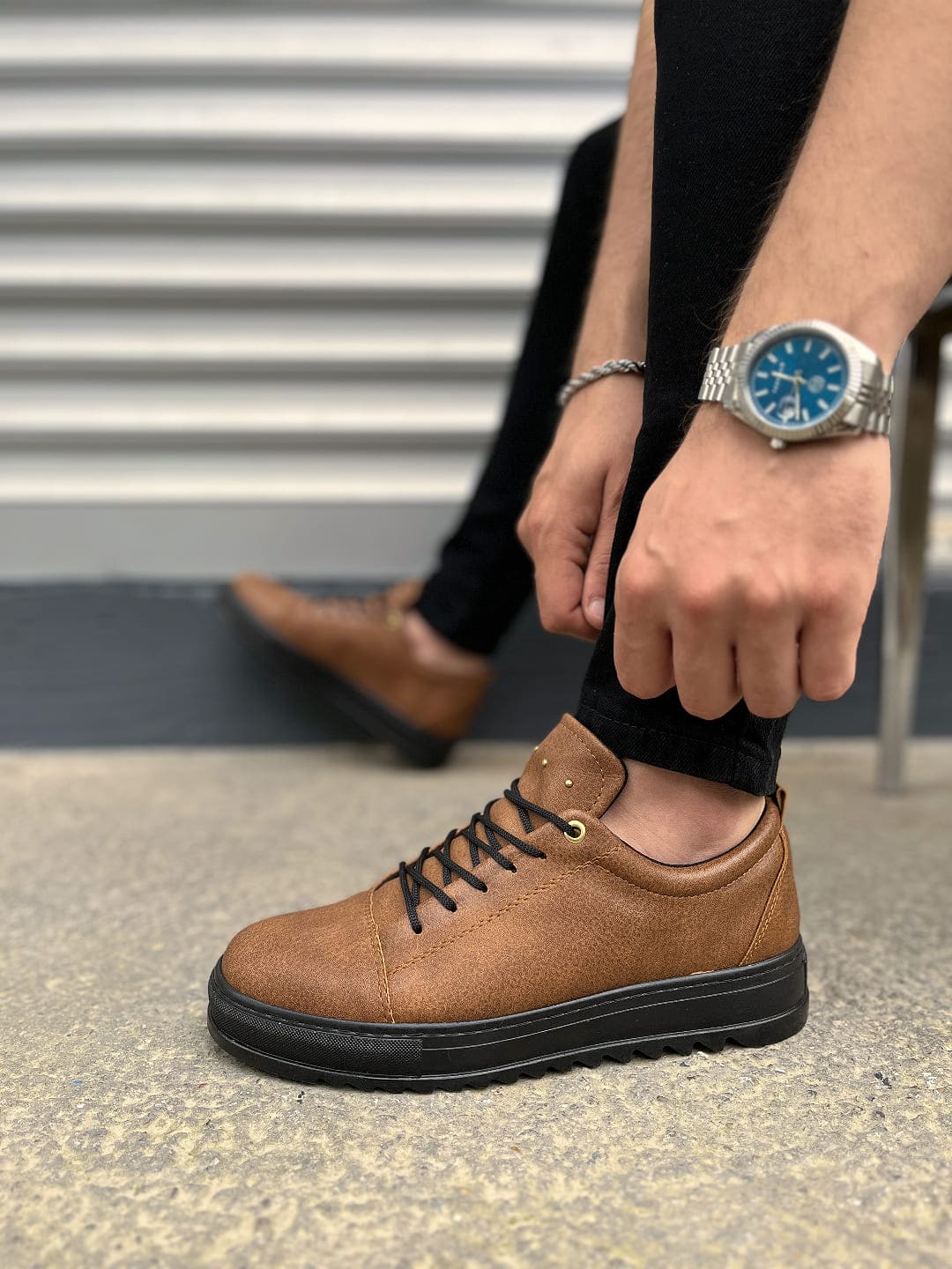 JY152 Cool Bağcıklı Cilt Erkek Günlük Spor Klasik Ayakkabı CST - Taba - Görsel 3