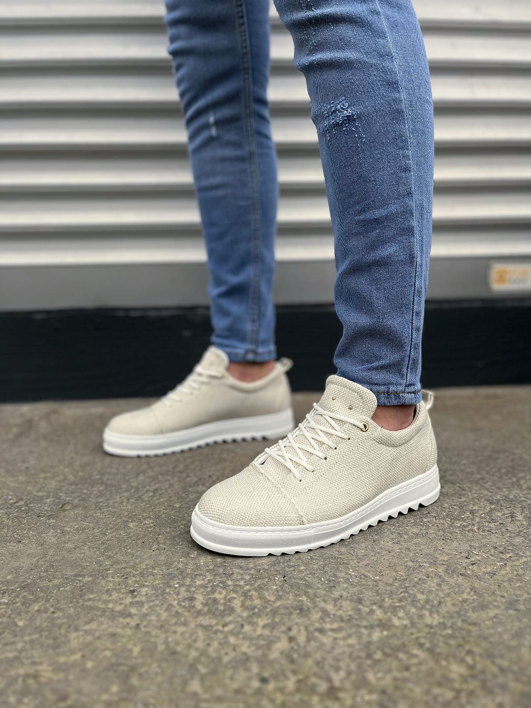 JY152 Cool Bağcıklı Keten Erkek Günlük Spor Klasik Ayakkabı KBT - Beyaz - Görsel 2