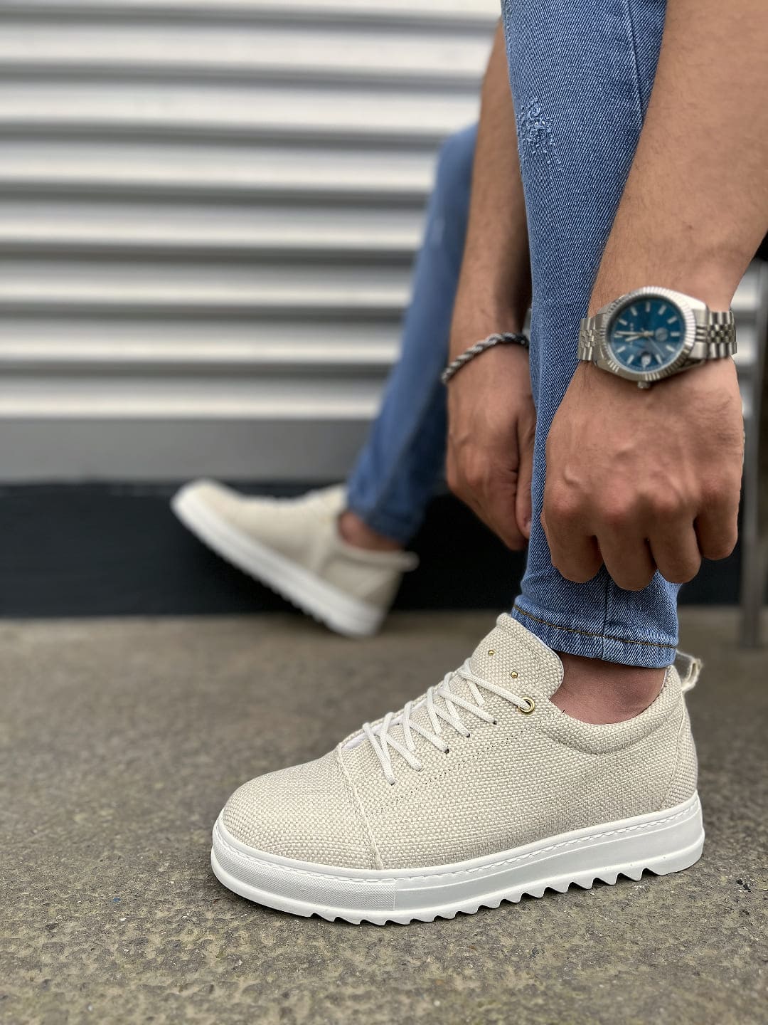 JY152 Cool Bağcıklı Keten Erkek Günlük Spor Klasik Ayakkabı KBT - Beyaz - Görsel 3