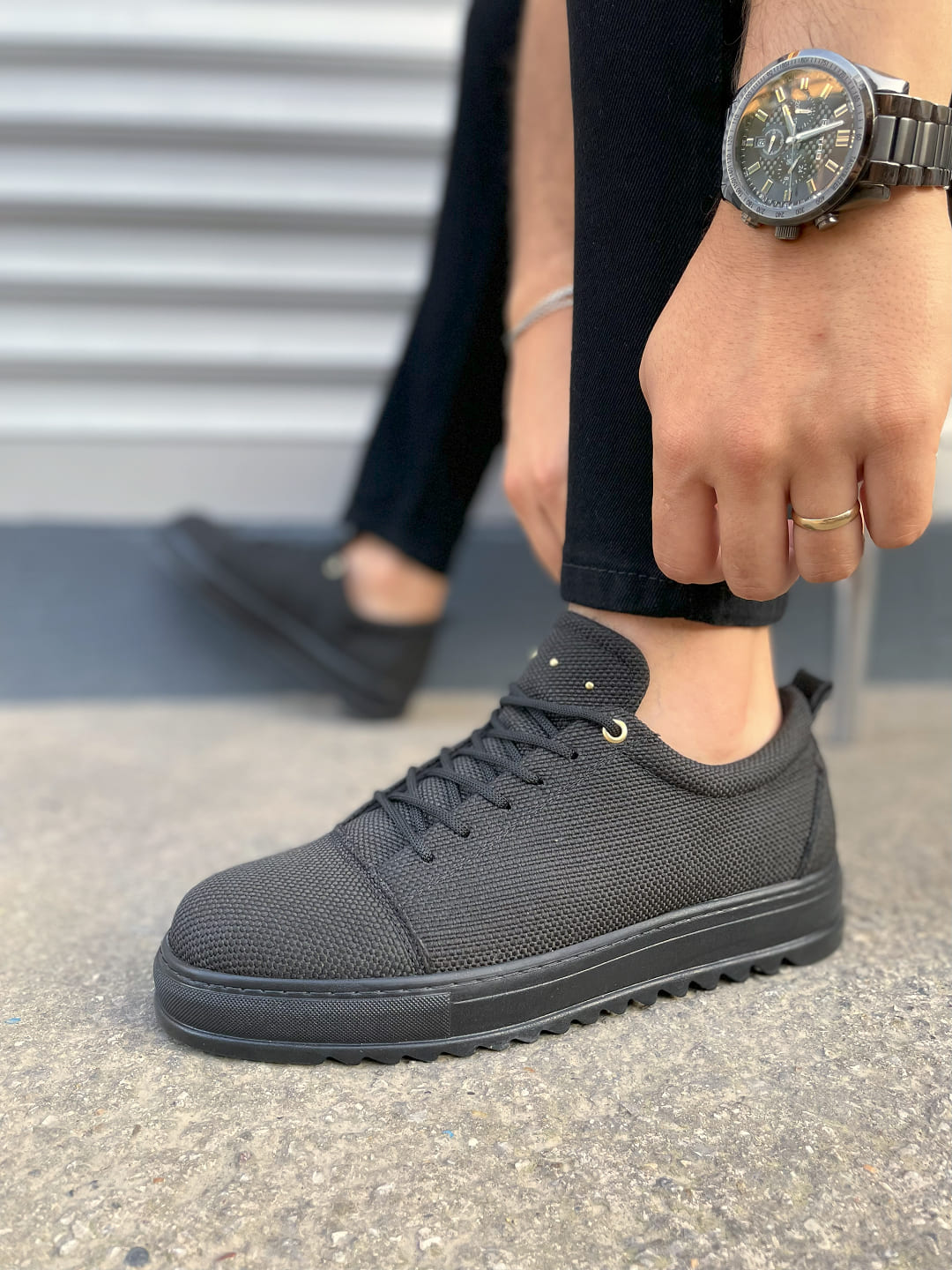 JY152 Cool Bağcıklı Keten Erkek Günlük Spor Klasik Ayakkabı KST - Siyah - Görsel 3