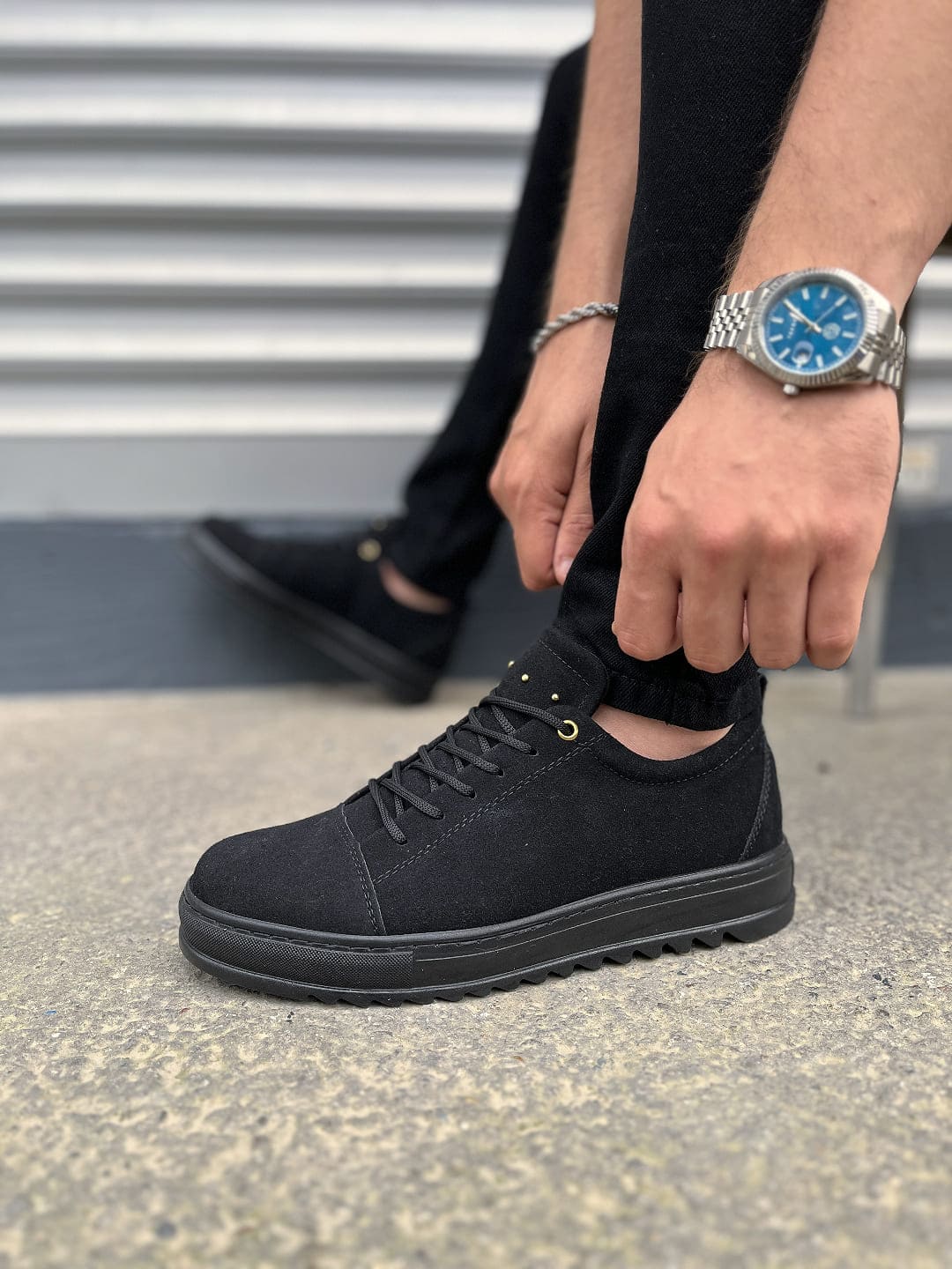 JY152 Cool Bağcıklı Süet Erkek Günlük Spor Klasik Ayakkabı SST - Siyah - Görsel 3