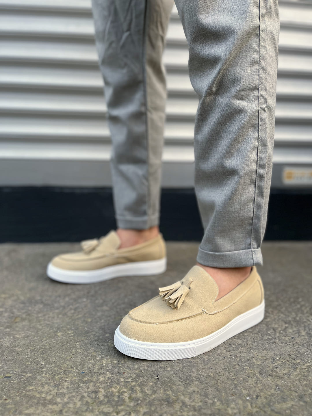 JY153 Bloom Bağcıksız Püsküllü Süet Erkek Günlük Spor Klasik Ayakkabı SBT - Krem - Görsel 2