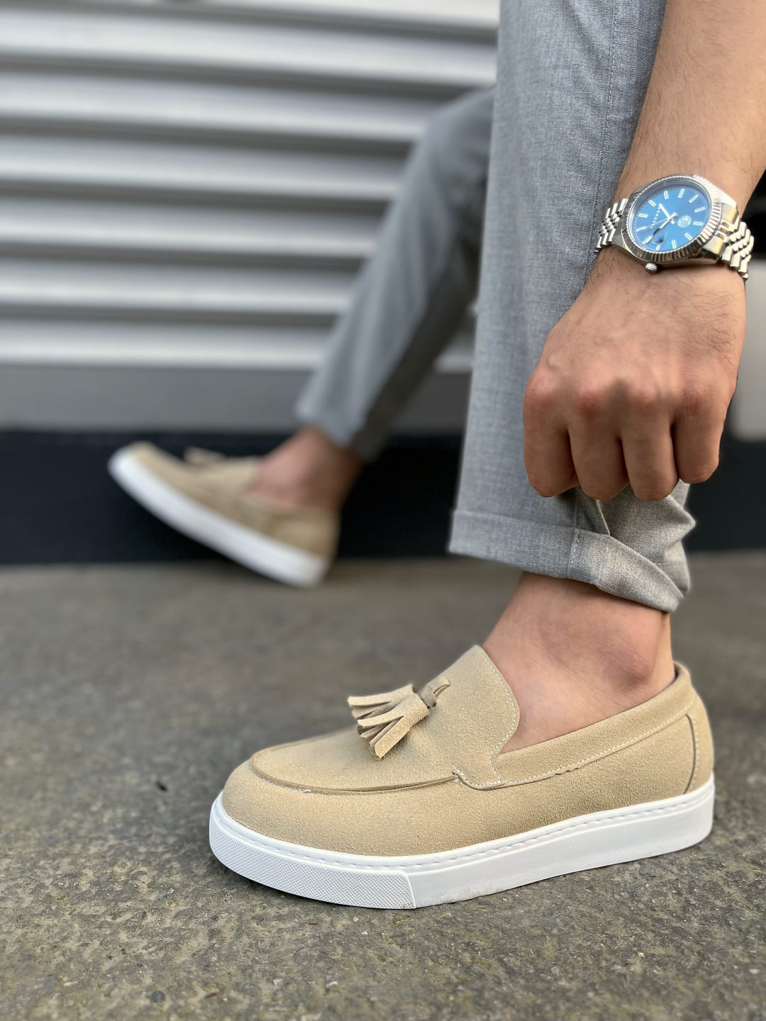 JY153 Bloom Bağcıksız Püsküllü Süet Erkek Günlük Spor Klasik Ayakkabı SBT - Krem - Görsel 3