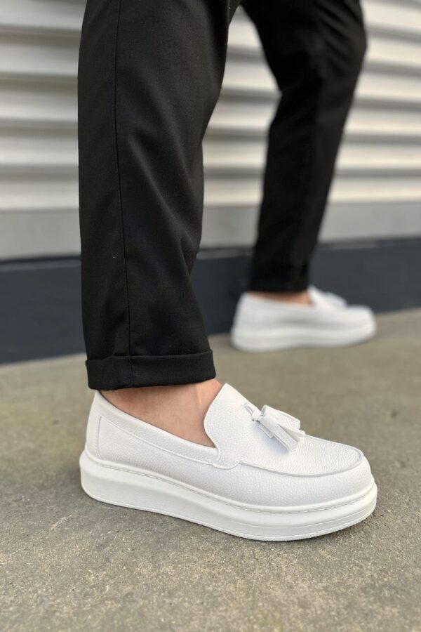 JY154 Blaze Bağcıksız Püsküllü Cilt Erkek Günlük Spor Klasik Ayakkabı CBT - Beyaz