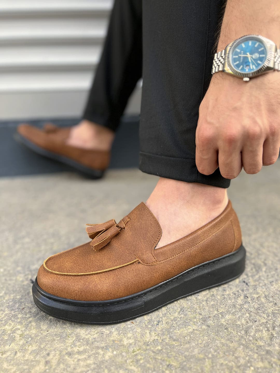 JY154 Blaze Bağcıksız Püsküllü Cilt Erkek Günlük Spor Klasik Ayakkabı CST - Taba - Görsel 3