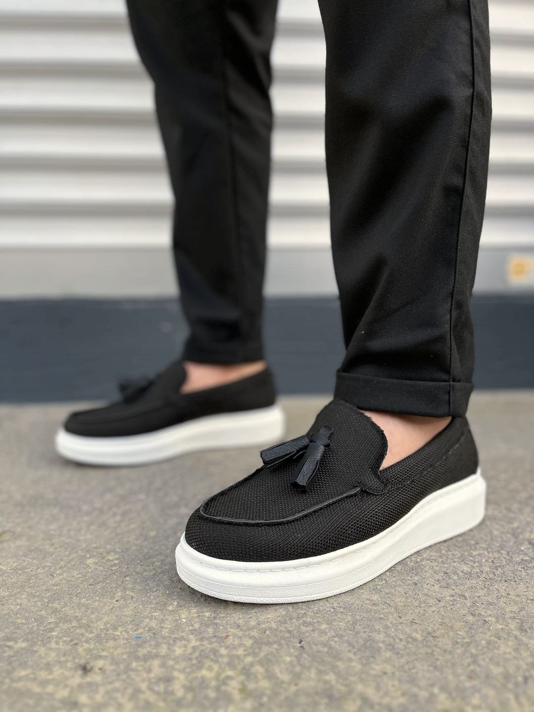 JY154 Blaze Bağcıksız Püsküllü Keten Erkek Günlük Spor Klasik Ayakkabı KBT - Siyah - Görsel 2