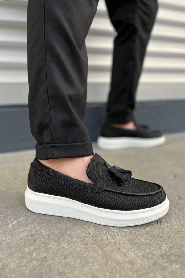 JY154 Blaze Bağcıksız Püsküllü Keten Erkek Günlük Spor Klasik Ayakkabı KBT - Siyah