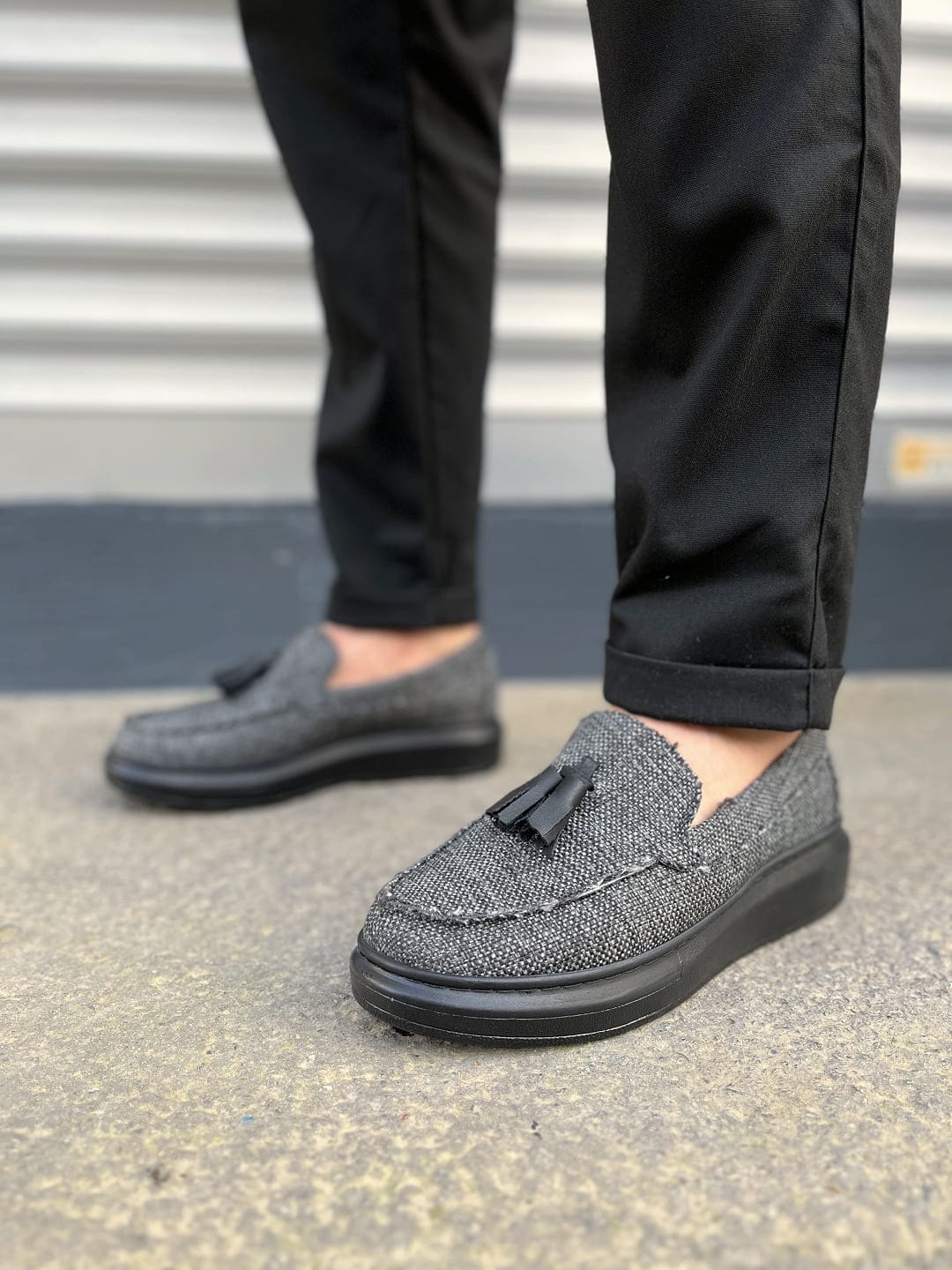 JY154 Blaze Bağcıksız Püsküllü Keten Erkek Günlük Spor Klasik Ayakkabı KST - Gri - Görsel 2