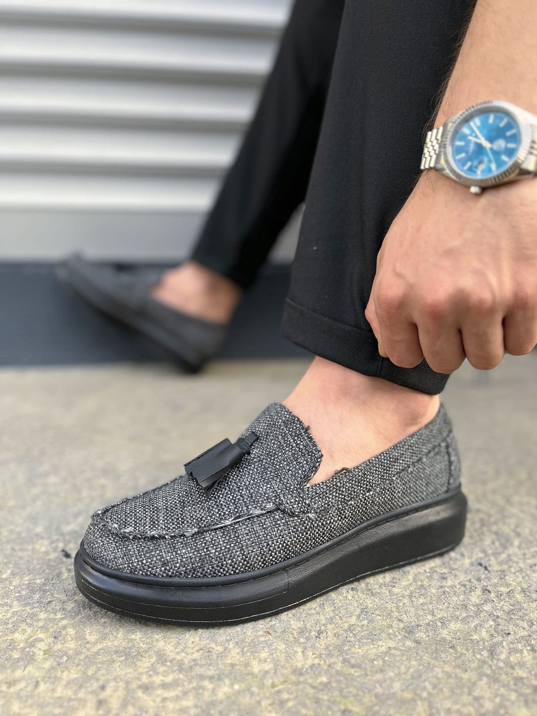 JY154 Blaze Bağcıksız Püsküllü Keten Erkek Günlük Spor Klasik Ayakkabı KST - Gri - Görsel 3