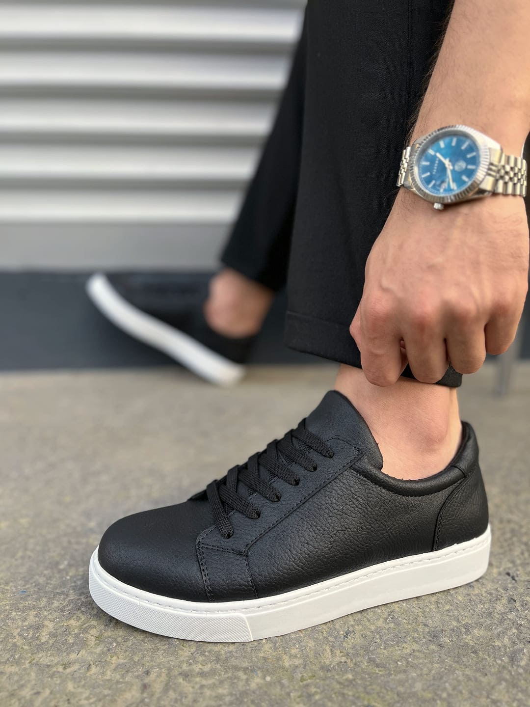 JY165 Elite Bağcıklı Cilt Erkek Günlük Sneaker Ayakkabı CBT - Siyah - Görsel 3