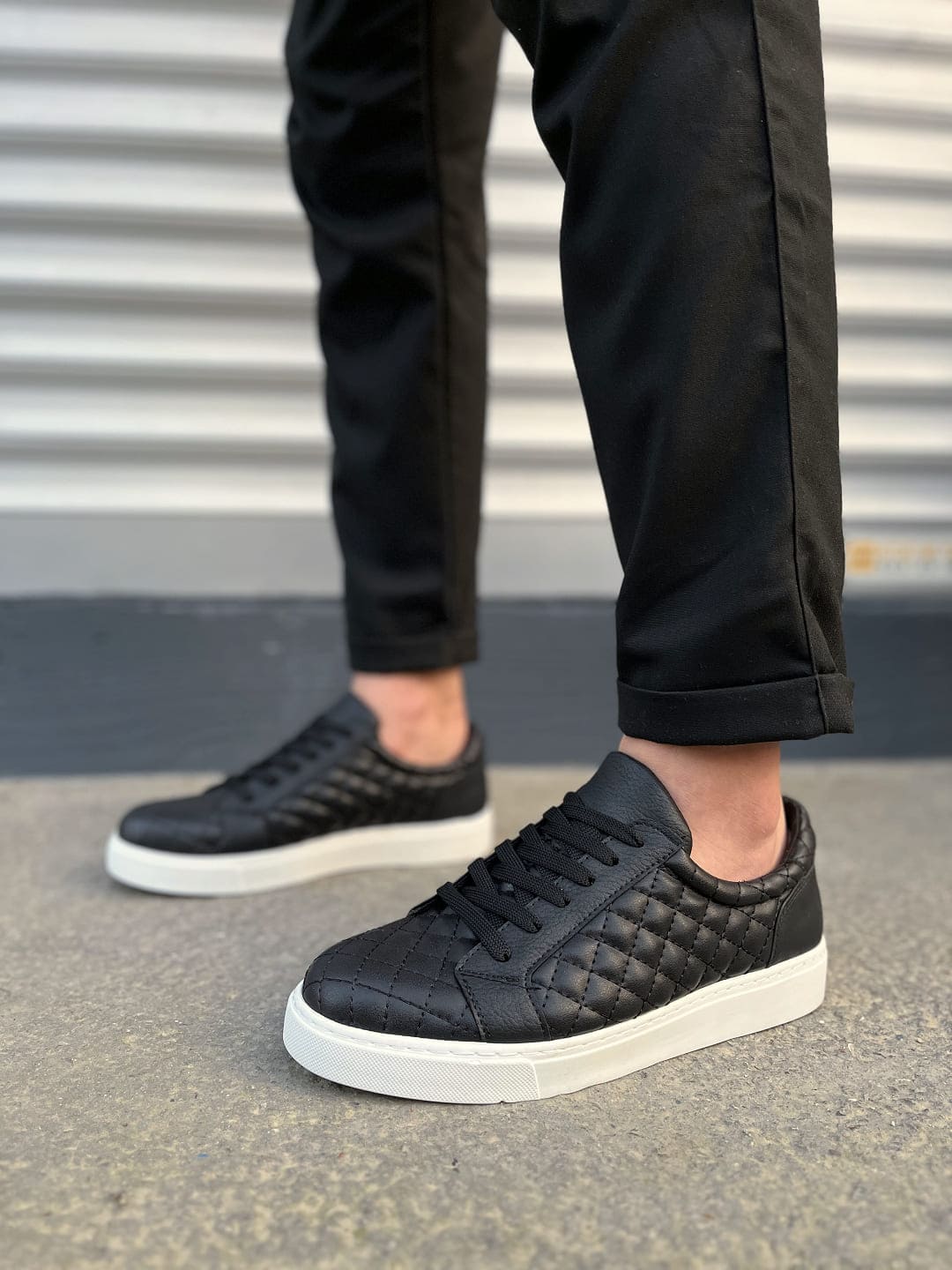 JY166 Prestige Bağcıklı Cilt Kapitone Desenli Erkek Günlük Sneaker Ayakkabı CBT - Siyah - Görsel 2