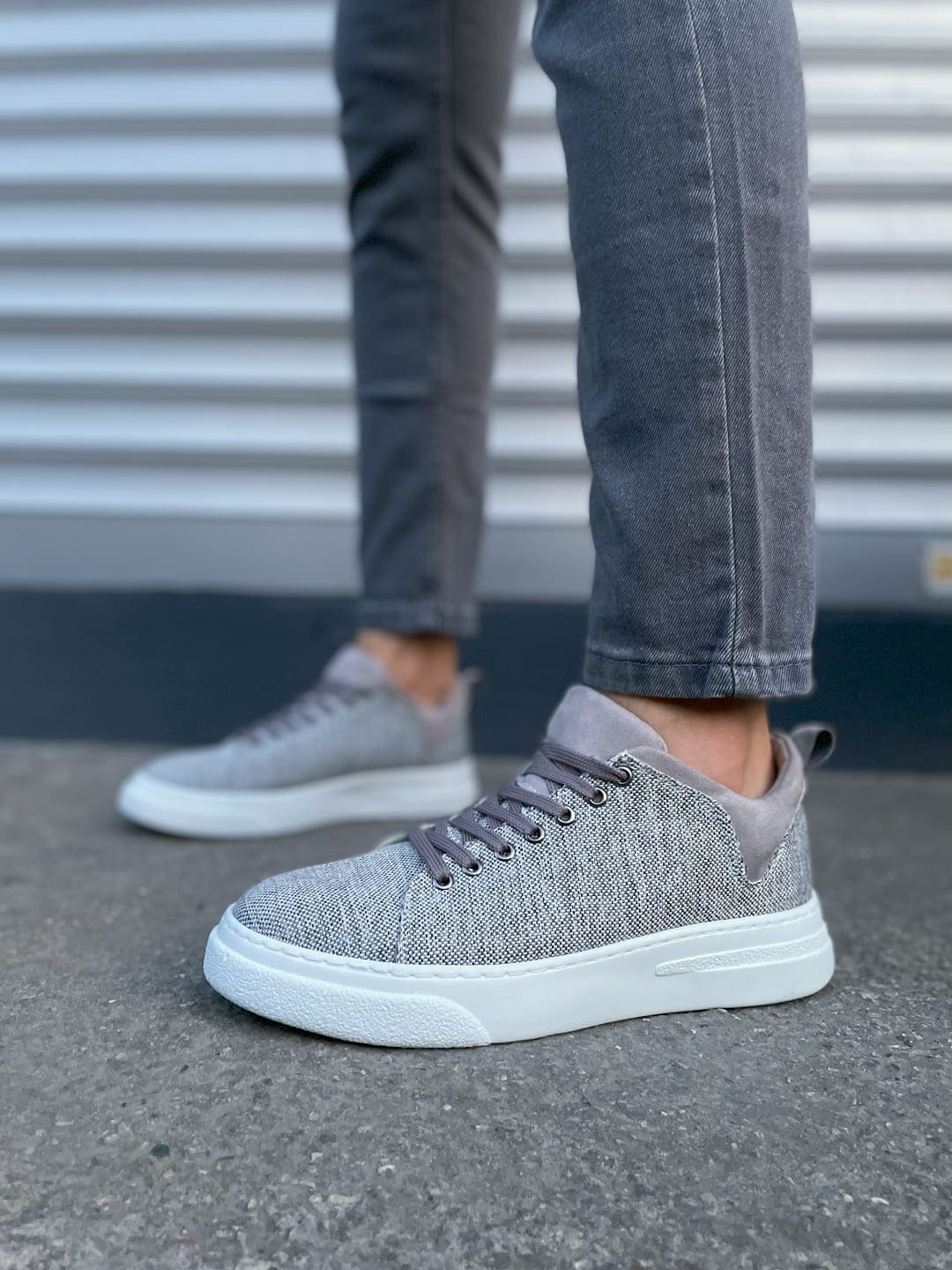 JY204 Flex Bağcıklı Keten Kumaş Erkek Günlük Sneaker Ayakkabı KBT - Gri - Görsel 2